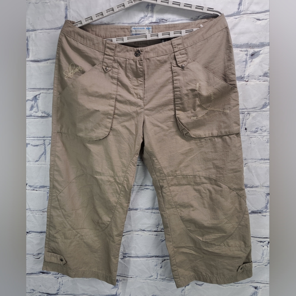 Salomon Women's Ripstop 3/4 Pants Capri Hiking Outdoor Brown Cotton Nylon 10 US
